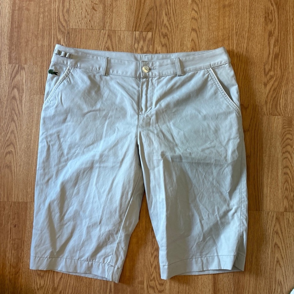 Lacoste Tan Flat Front Shorts Lightweight Cotton Blend - Picture 6 of 6